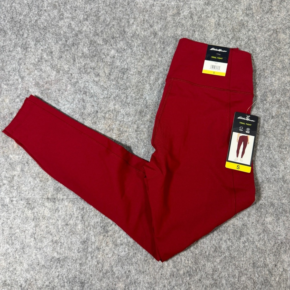 Eddie Bauer Womens Trail Tight Leggings Red High Rise Side Pockets Small NEW